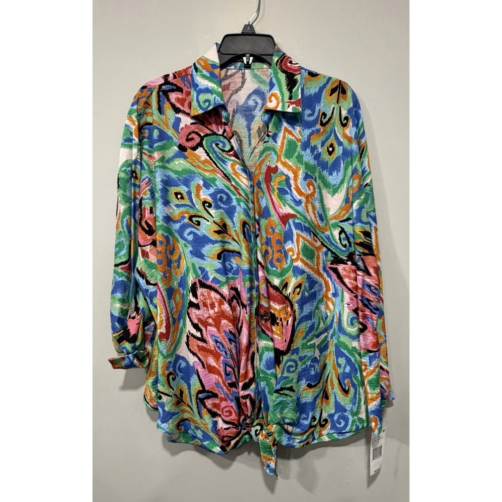 Calessa Woman's NWT Xl Button Down Tie  Front‎ Blouse Floral Print